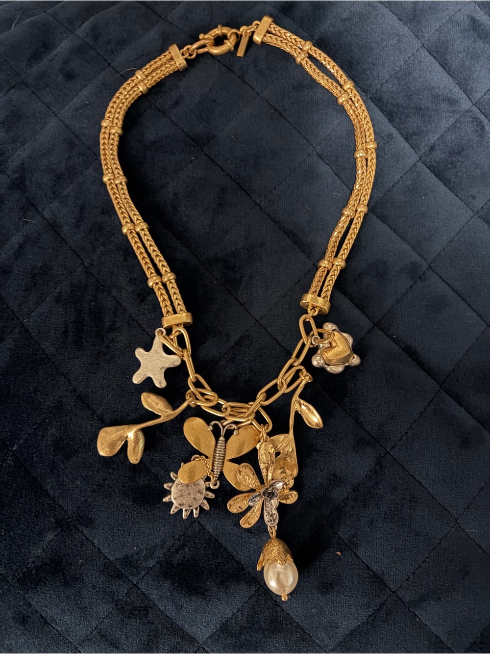 NWOT Zara Gold-Tone Braided Charm Necklace with Sun and Floral Charms